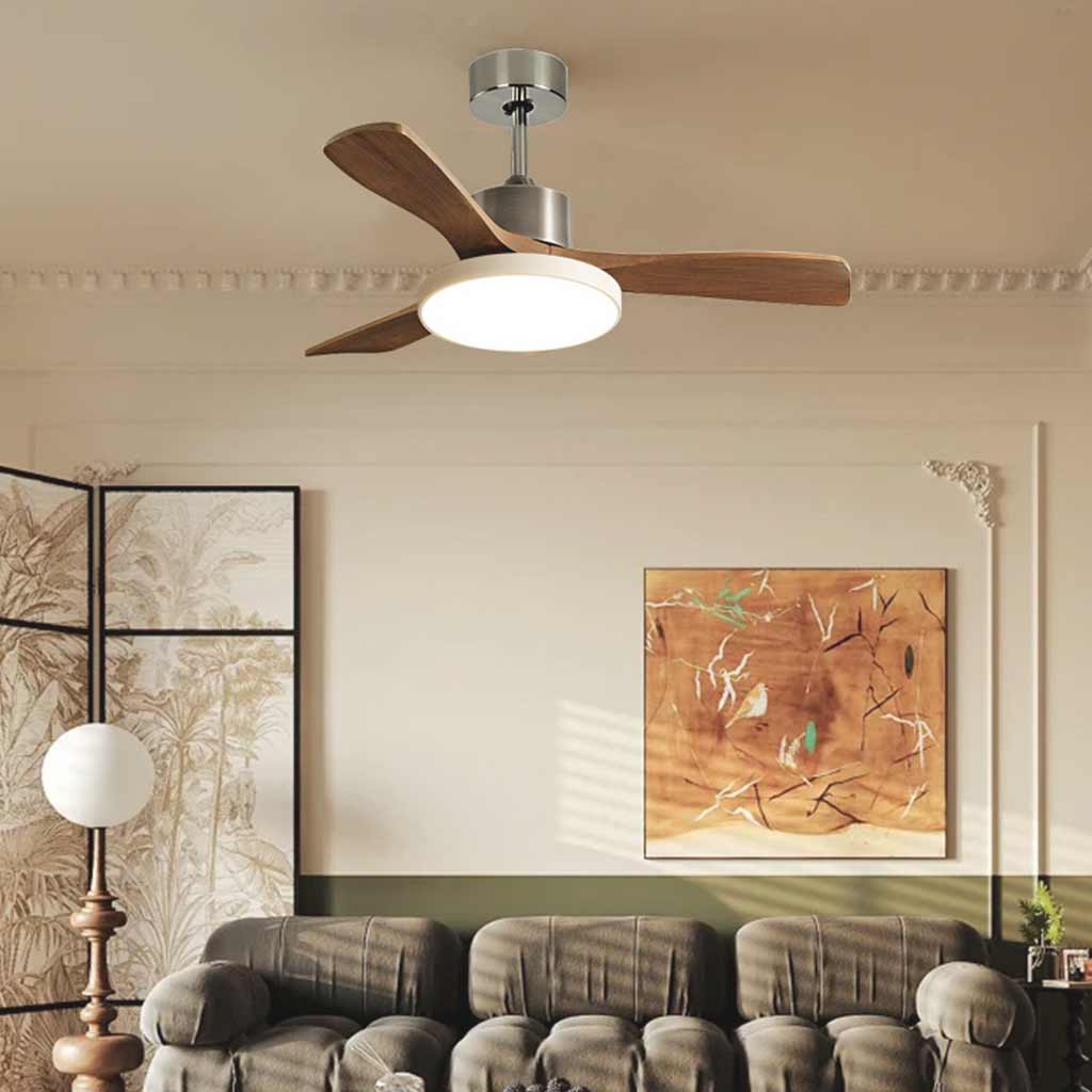 Ceiling Fan with LED Light and Three Wooden Blades
