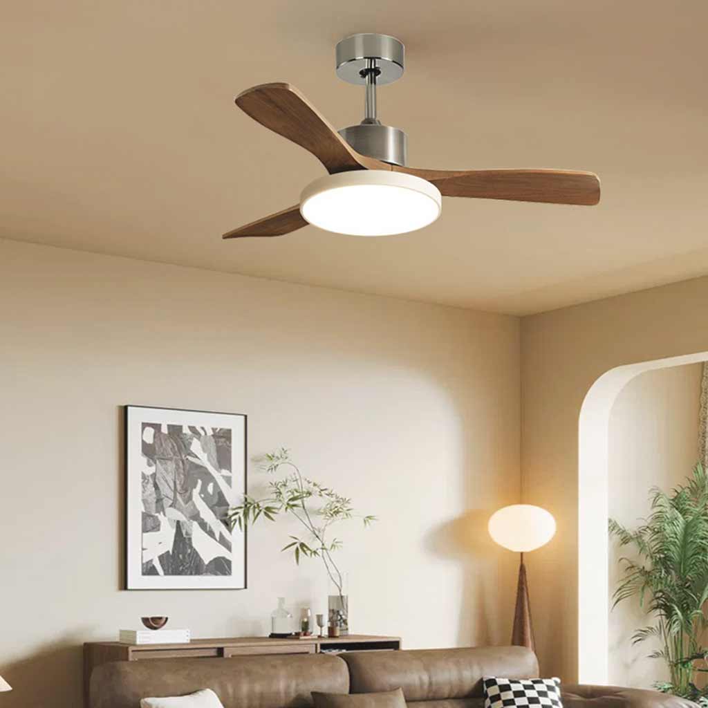 Ceiling Fan with LED Light and Three Wooden Blades