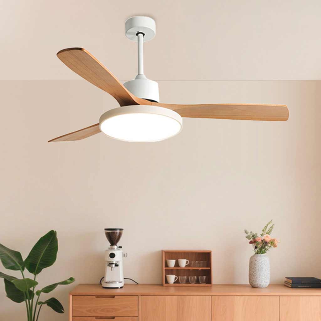 Ceiling Fan with LED Light and Three Wooden Blades
