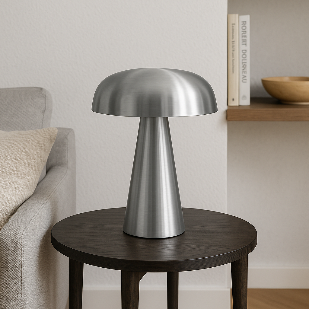Geborsteld metalen paddenstoel tafellamp