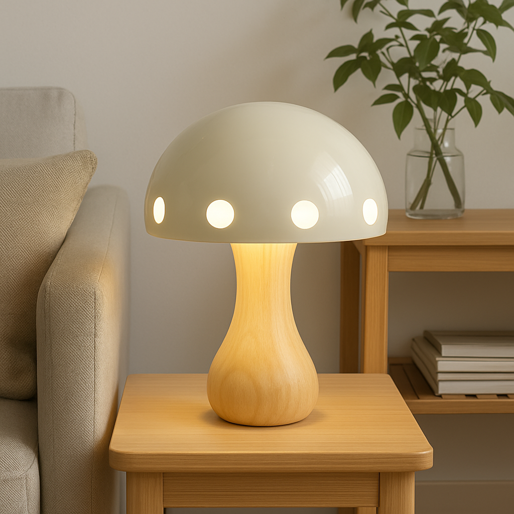 Wood Stem Mushroom Table Lamp