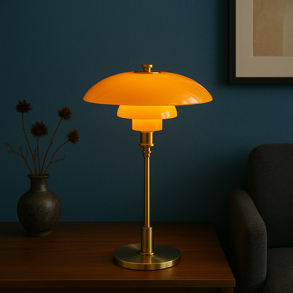 Vintage Danish Glass Shade Table Lamp