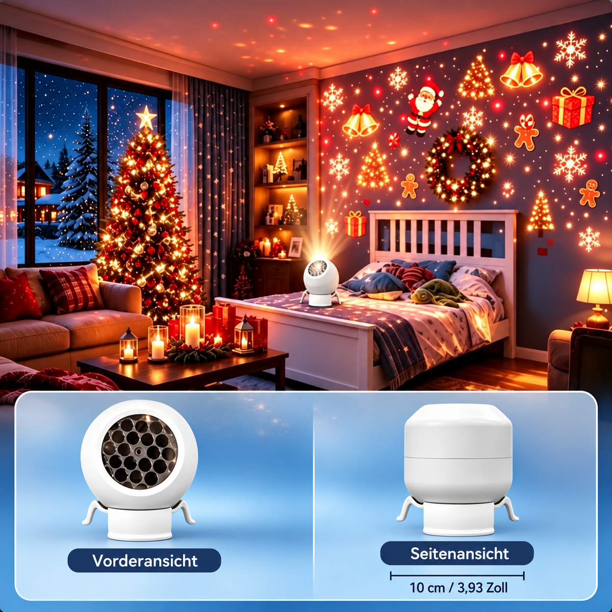 Projecteur LED de Noël avec motifs festifs multicolores