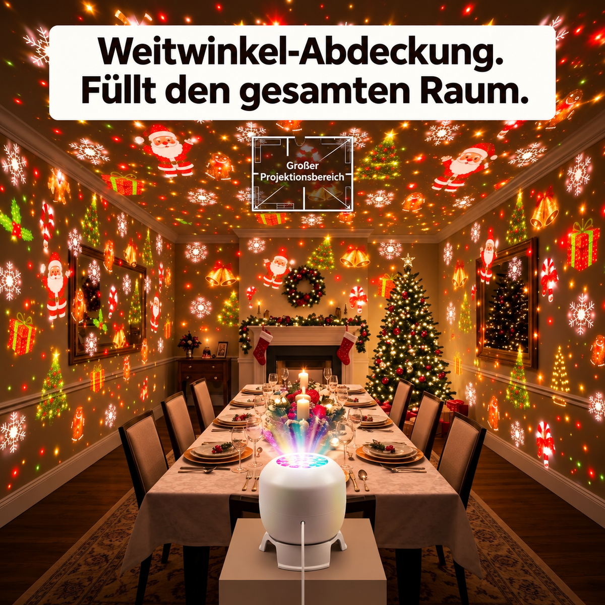 Projecteur LED de Noël avec motifs festifs multicolores