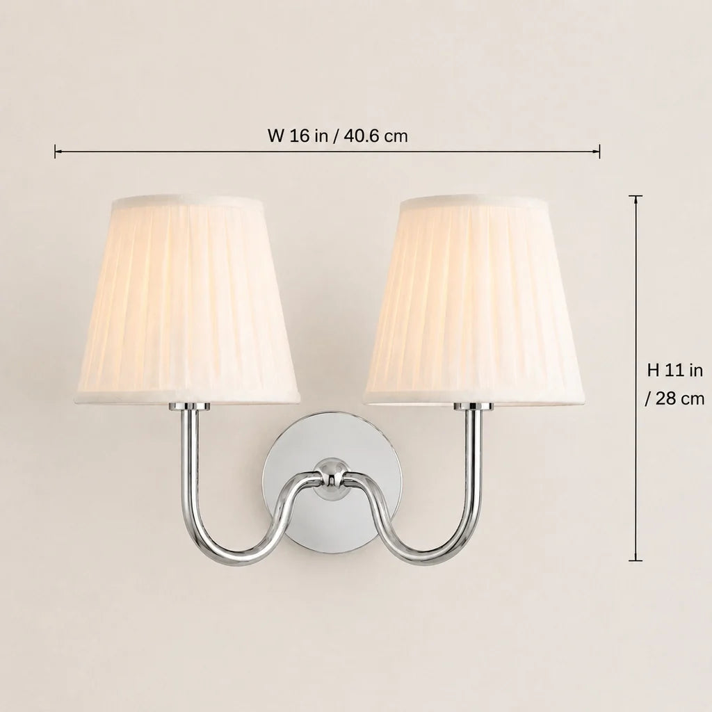 Retro Brass Wall Lamp with Pleated Linen Shade