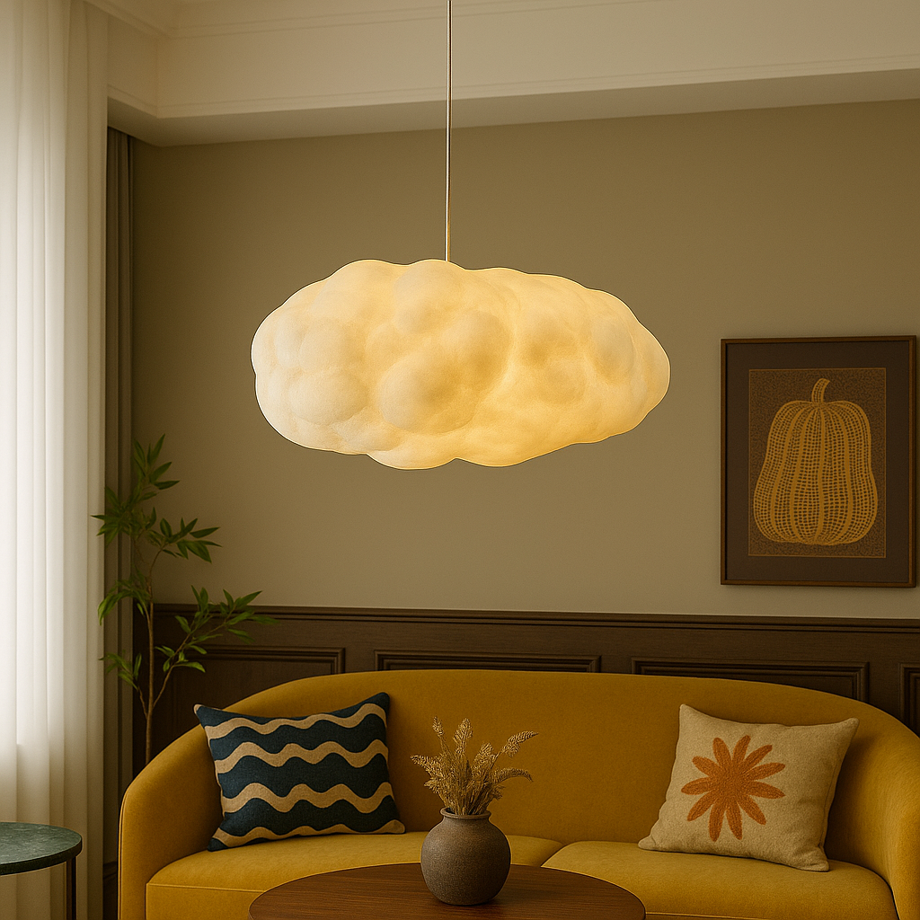 Cloud shaped pendant light with soft white shade