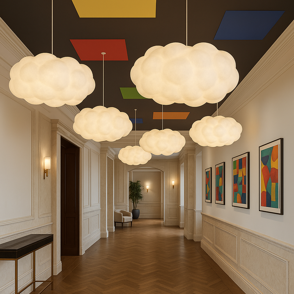 Cloud shaped pendant light with soft white shade