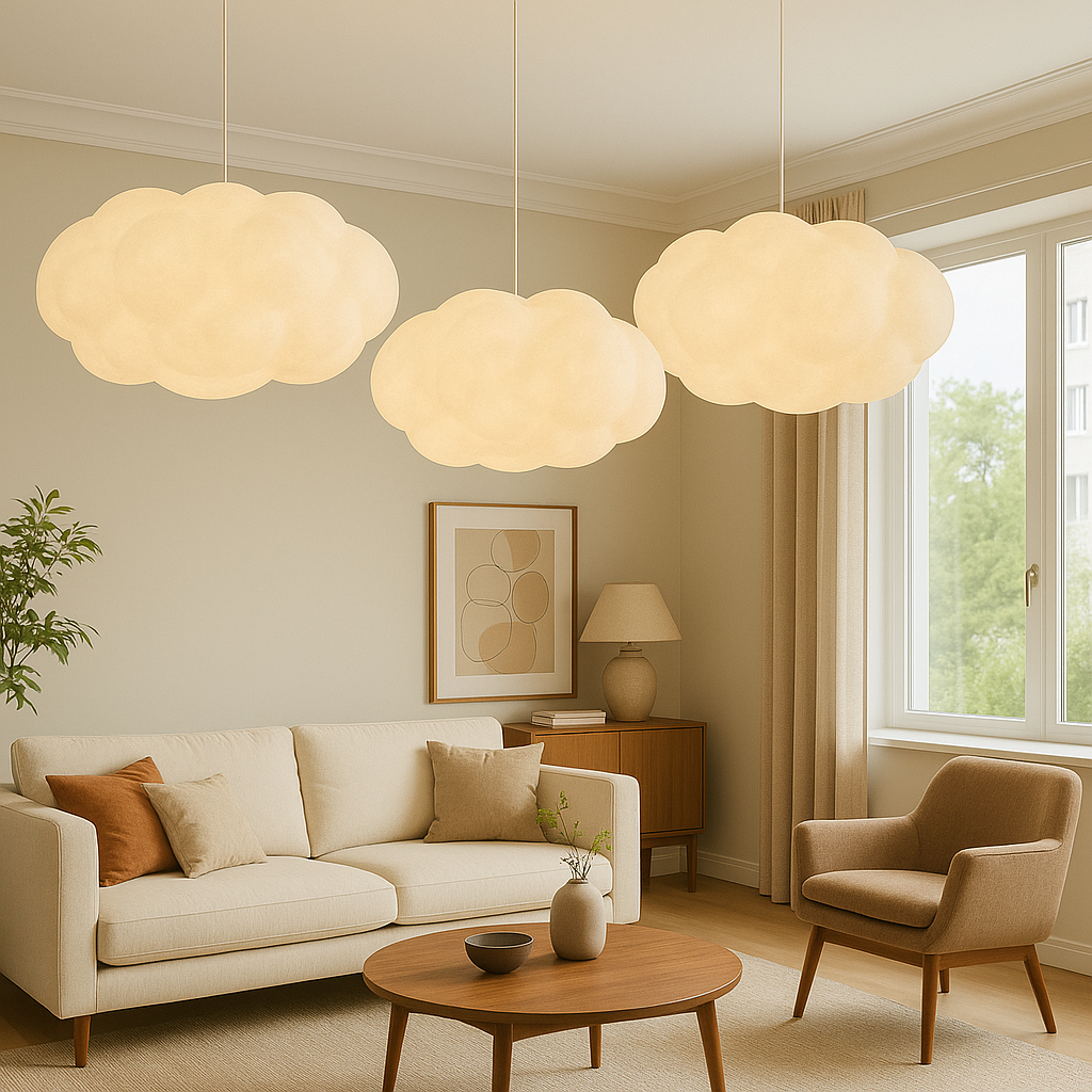 Cloud shaped pendant light with soft white shade