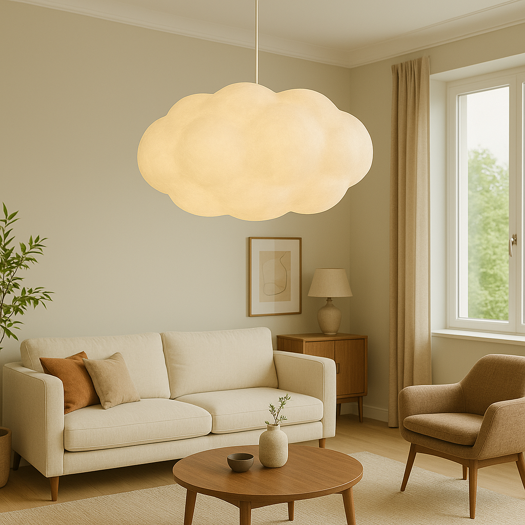 Cloud shaped pendant light with soft white shade