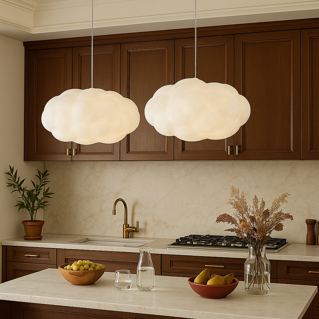 Cloud shaped pendant light with soft white shade