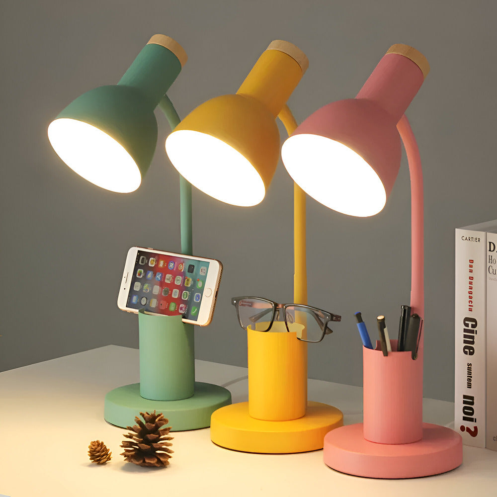 Desk lamp with storage base and flexible neck