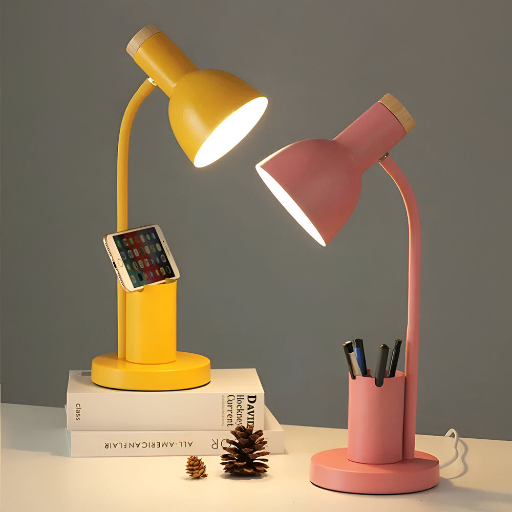 Desk lamp with storage base and flexible neck
