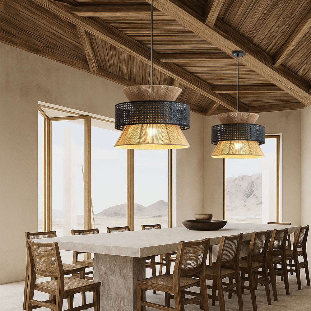 Japanese Woven Rattan Wabi-Sabi Pendant Light