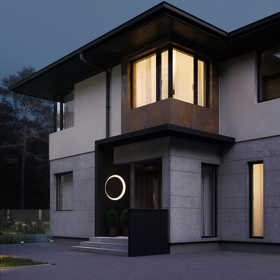 Circular Outdoor Wall Lamp With Ring Shaped Light Frame