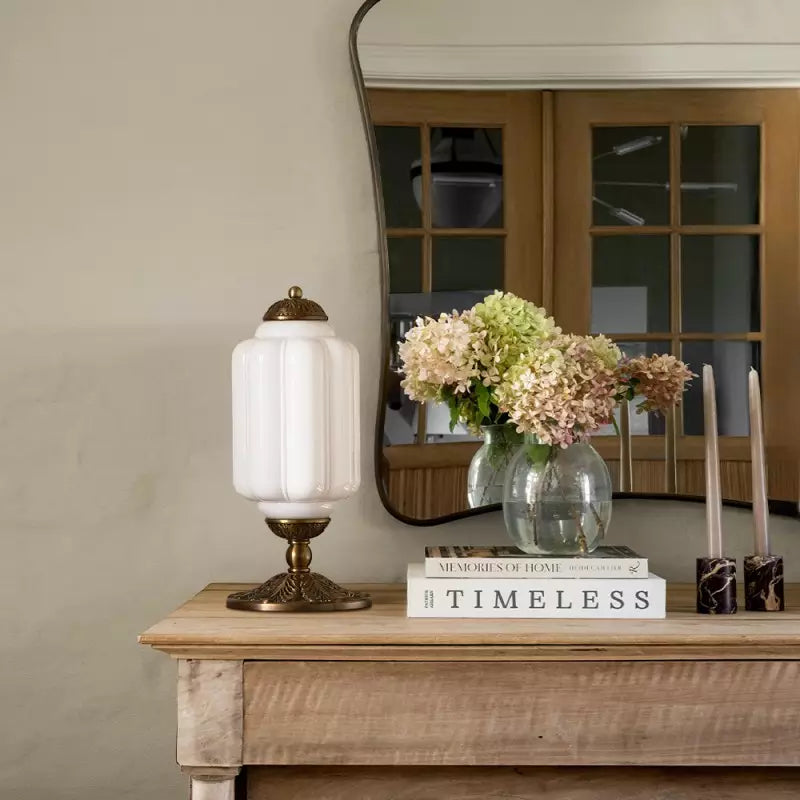 Opal Glass Table Lamp with Decorative Vintage Base