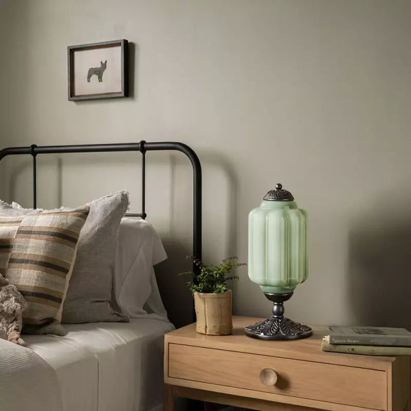 Opal Glass Table Lamp with Decorative Vintage Base