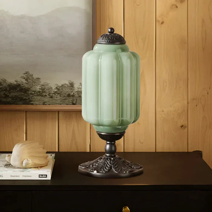 Opal Glass Table Lamp with Decorative Vintage Base