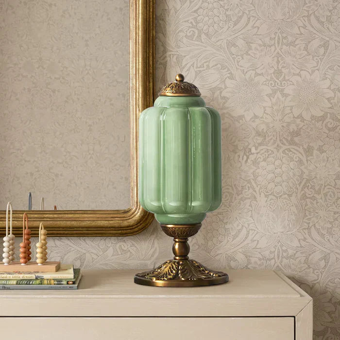 Opal Glass Table Lamp with Decorative Vintage Base