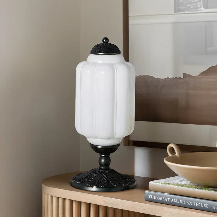 Opal Glass Table Lamp with Decorative Vintage Base