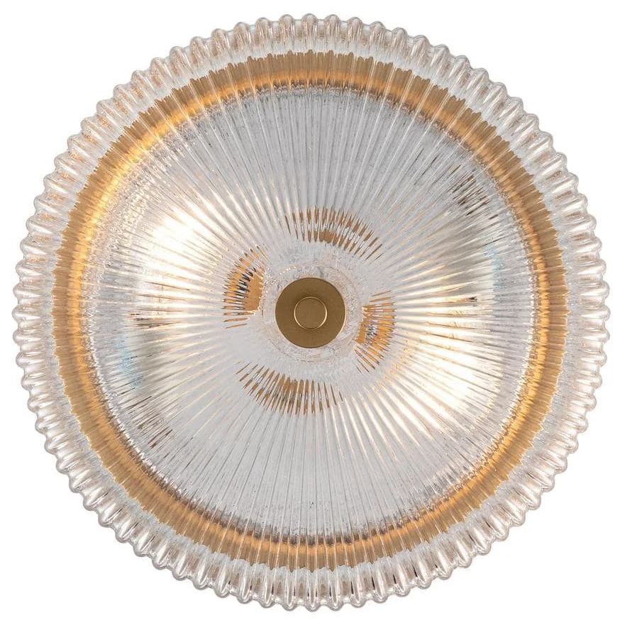 Round Ribbed Glass Ceiling Light with Gold Finish