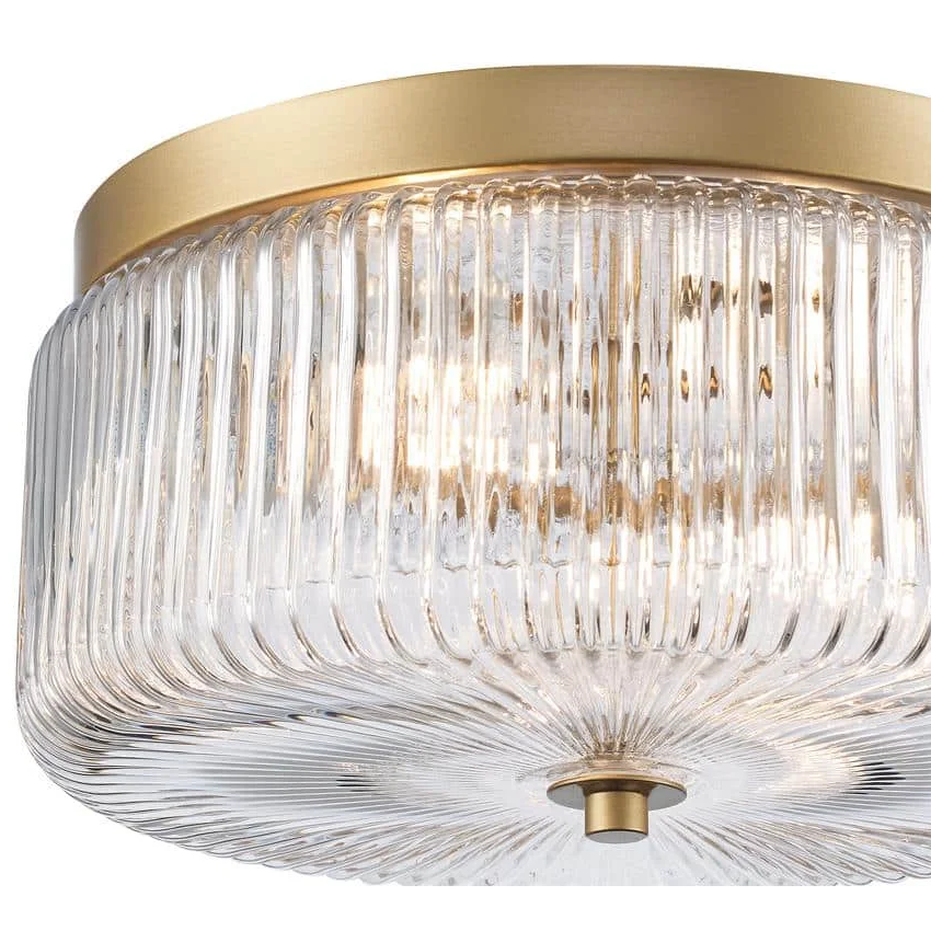 Round Ribbed Glass Ceiling Light with Gold Finish
