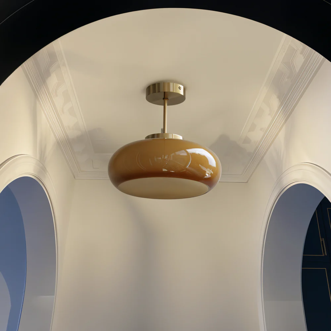 Glass Ceiling Light with Rounded Shade and Metal Stem
