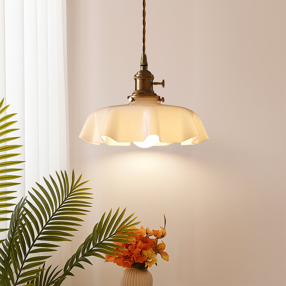 French style pendant light with scalloped cream glass shade