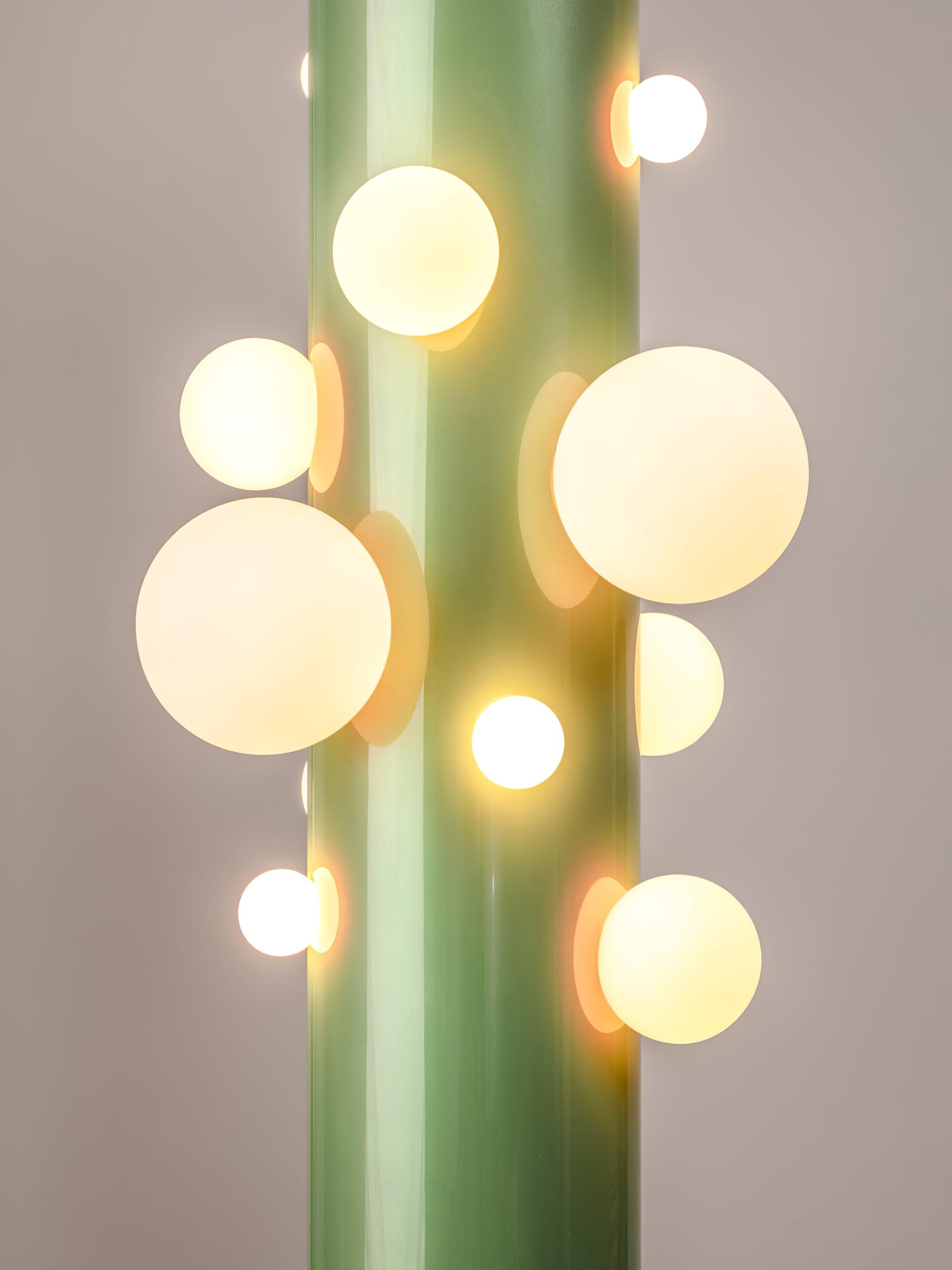 Green Floor Lamp with Vertical Column and Globe Lights