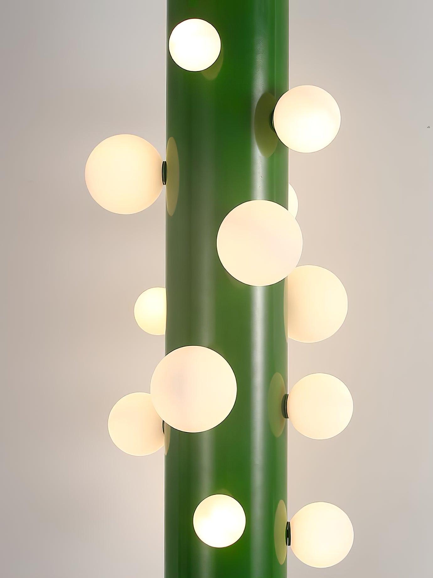 Green Floor Lamp with Vertical Column and Globe Lights