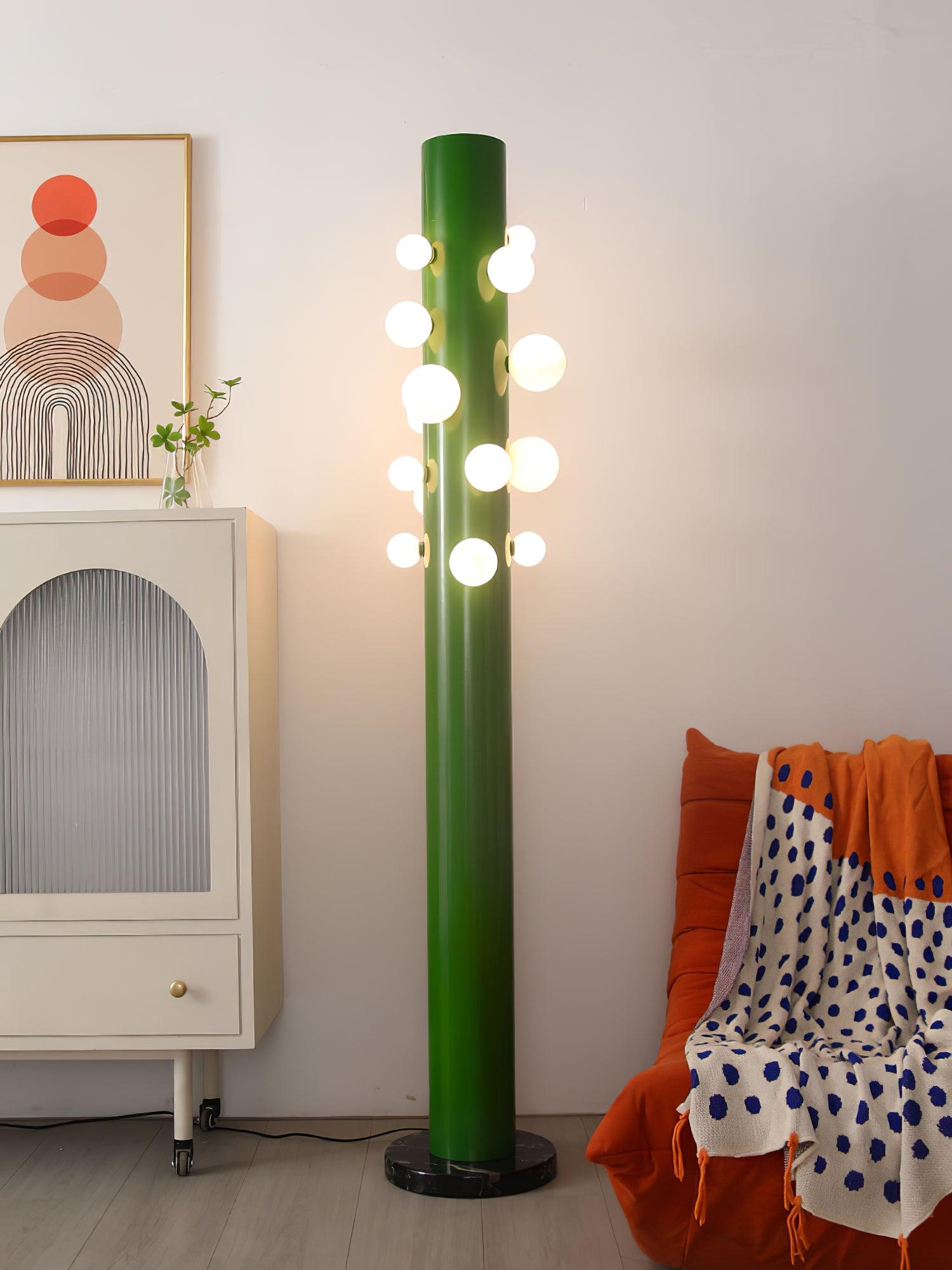 Green Floor Lamp with Vertical Column and Globe Lights