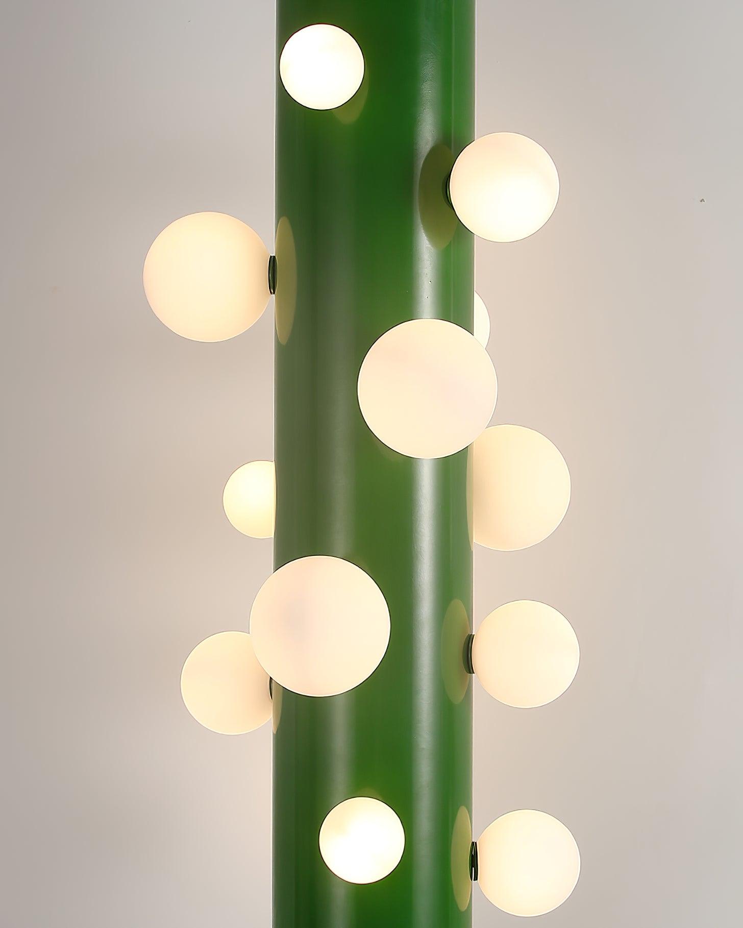 Green Floor Lamp with Vertical Column and Globe Lights