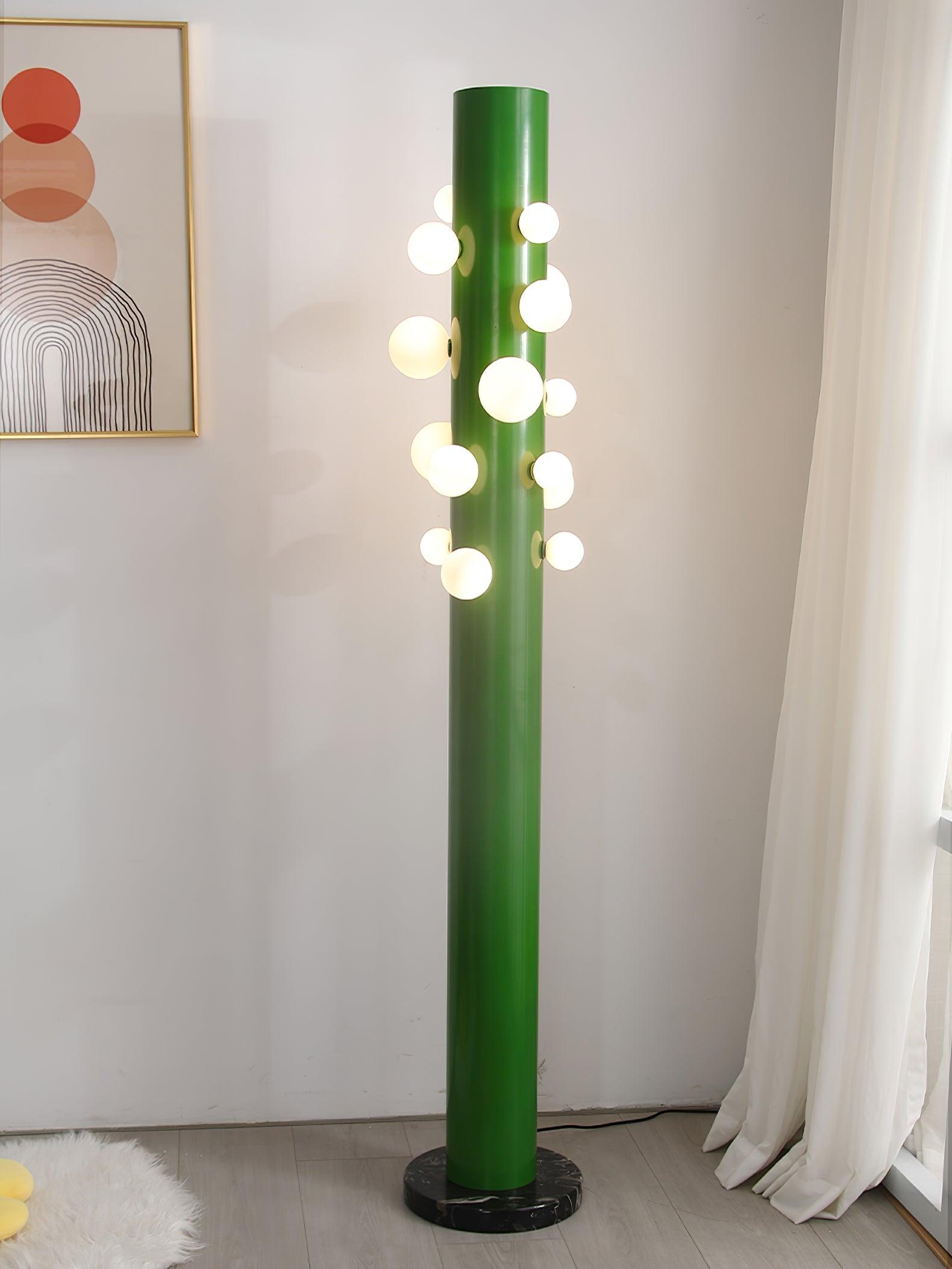 Green Floor Lamp with Vertical Column and Globe Lights