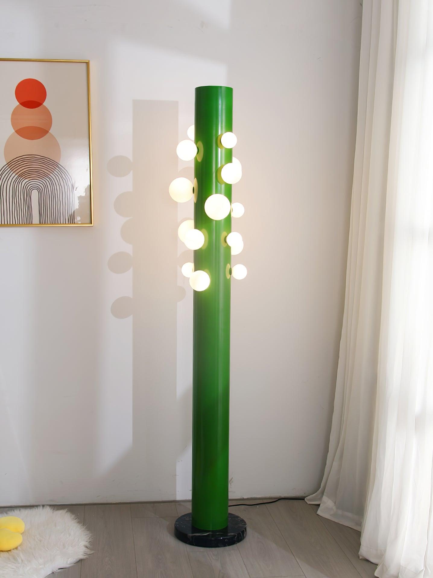 Green Floor Lamp with Vertical Column and Globe Lights