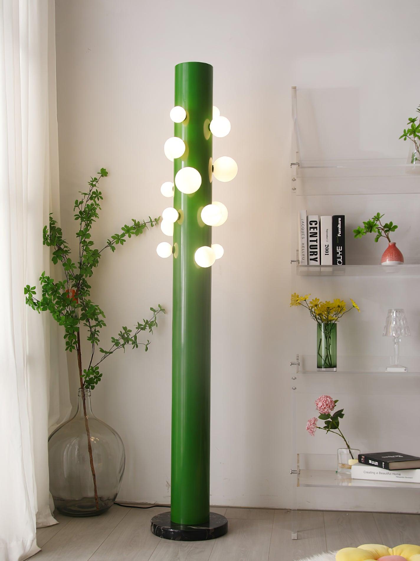 Green Floor Lamp with Vertical Column and Globe Lights