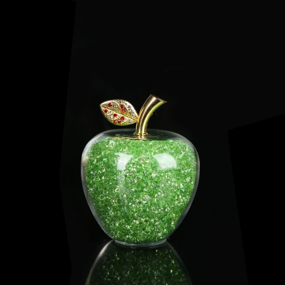 Sparkling Crystal Apple Ornament with Golden Leaf Detail