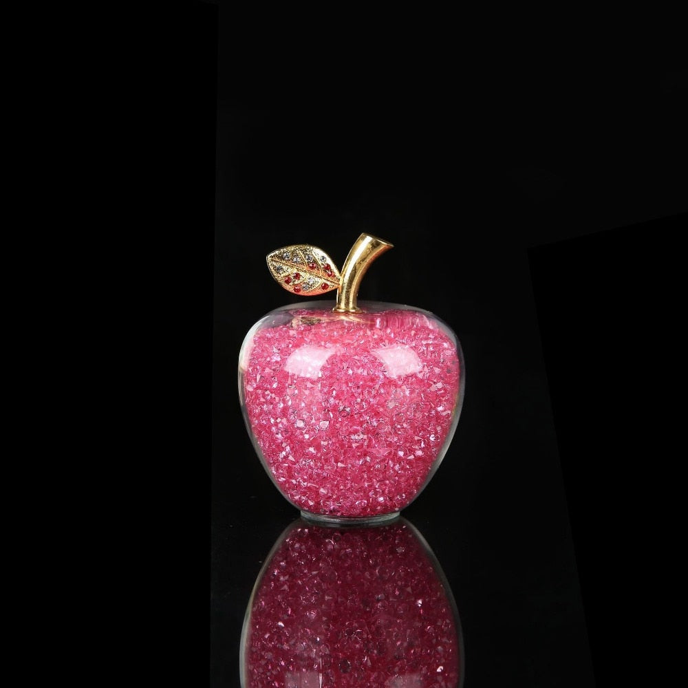 Sparkling Crystal Apple Ornament with Golden Leaf Detail