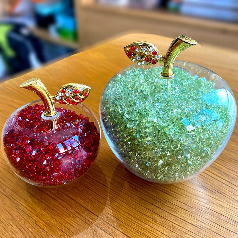 Sparkling Crystal Apple Ornament with Golden Leaf Detail