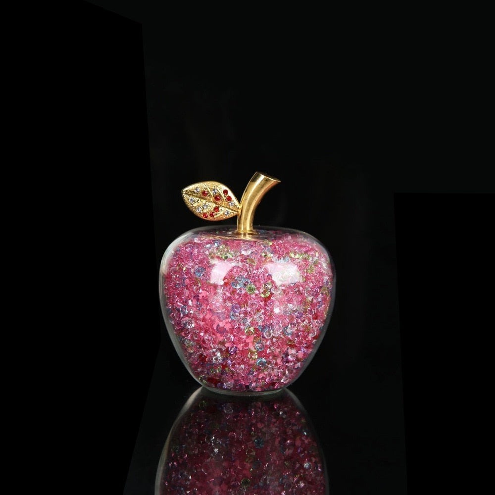 Sparkling Crystal Apple Ornament with Golden Leaf Detail