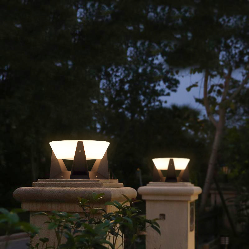Black Solar Garden Lamp with Square Housing and White Top
