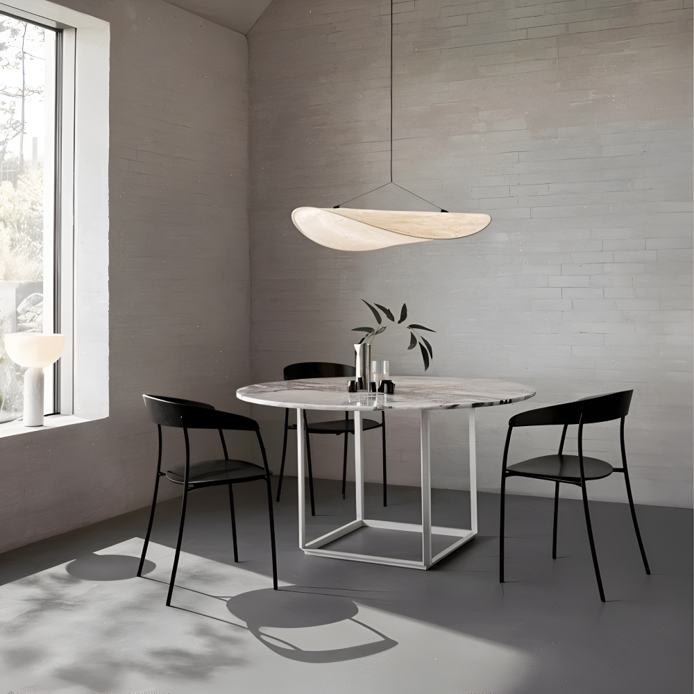 Hanging LED ceiling lamp with wave shaped panel