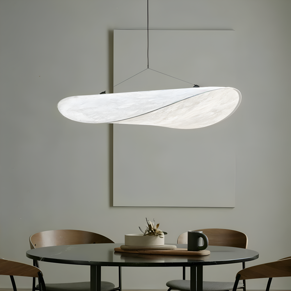Hanging LED ceiling lamp with wave shaped panel