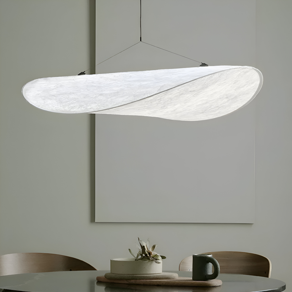 Hanging LED ceiling lamp with wave shaped panel
