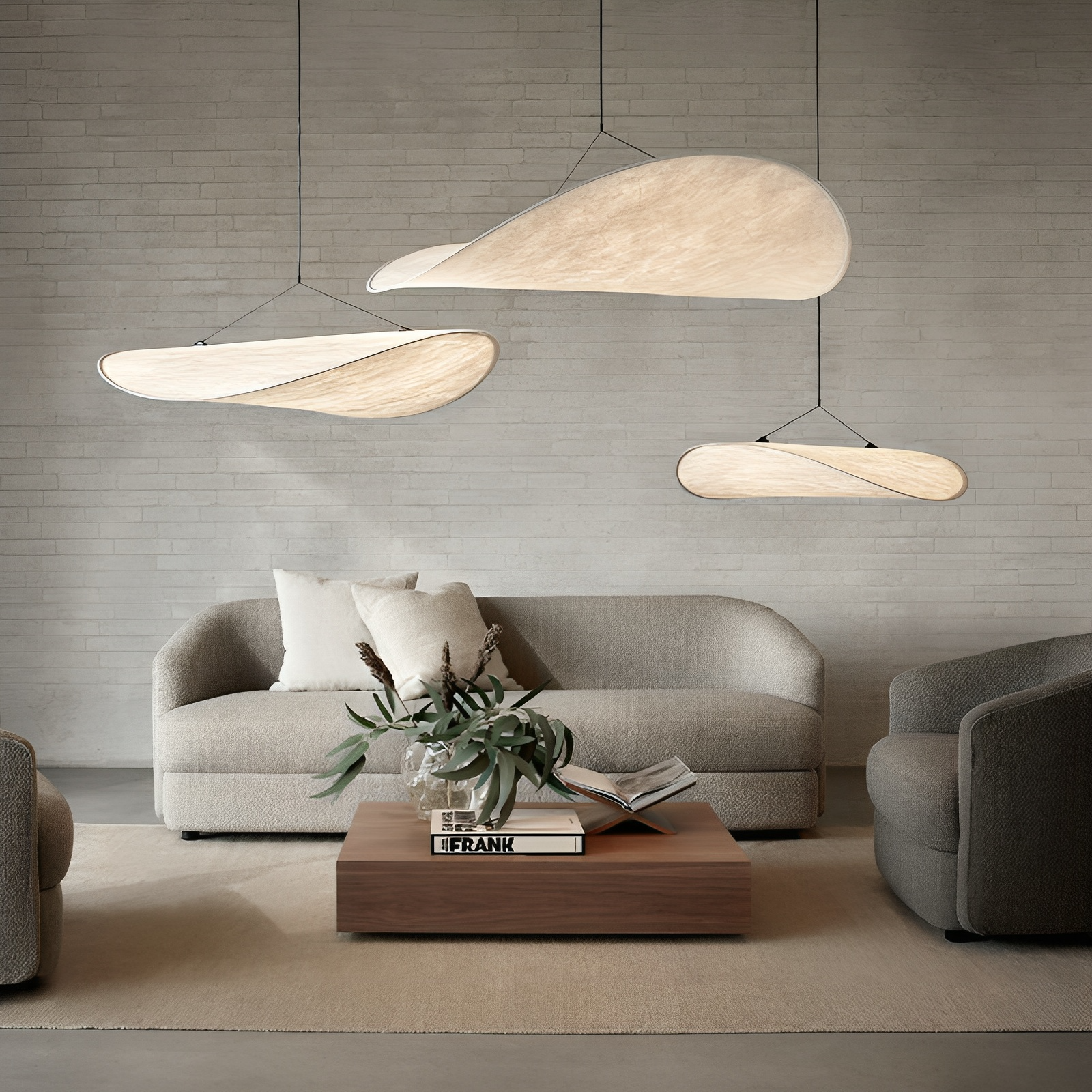 Hanging ceiling lamp with oval wave shaped shade