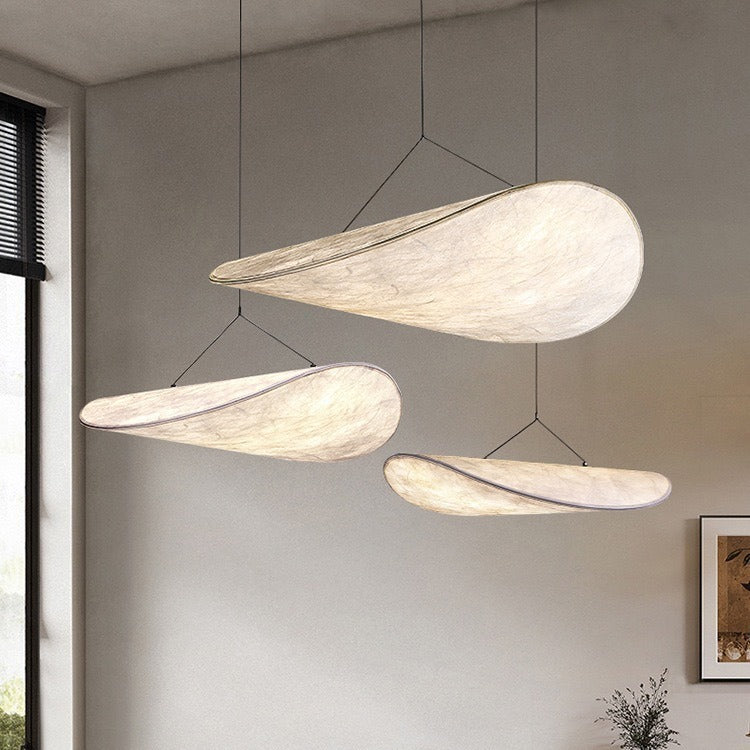 Hanging ceiling lamp with oval wave shaped shade