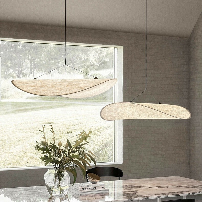 Hanging ceiling lamp with oval wave shaped shade