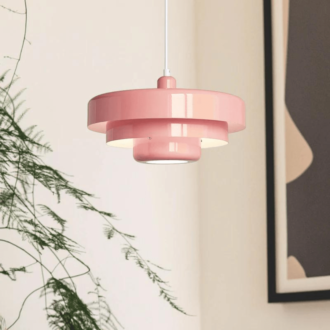 Hanging ceiling lamp with tiered round shade