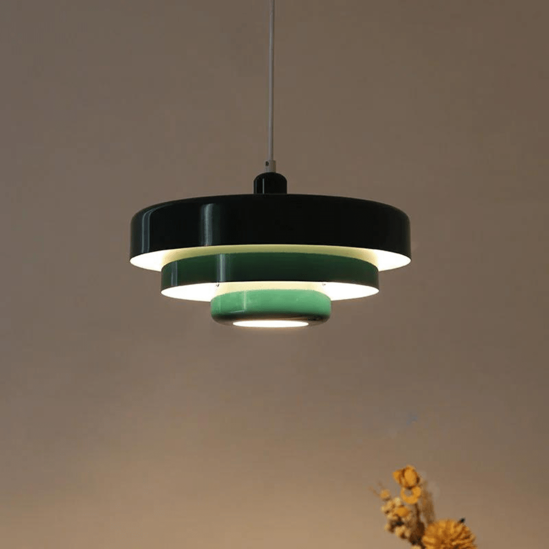 Hanging ceiling lamp with tiered round shade