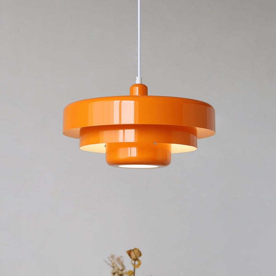 Hanging ceiling lamp with tiered round shade