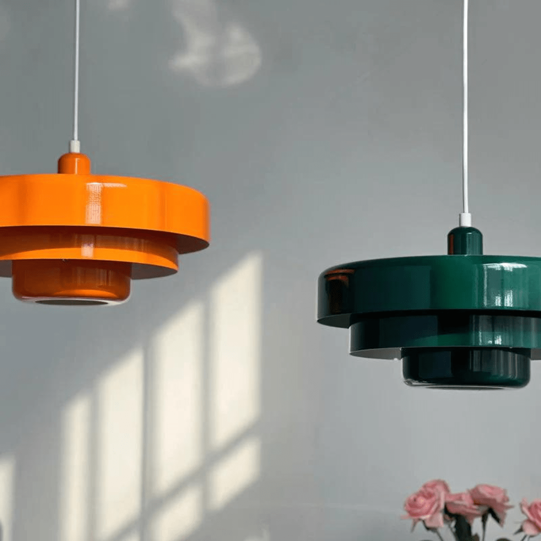 Hanging ceiling lamp with tiered round shade