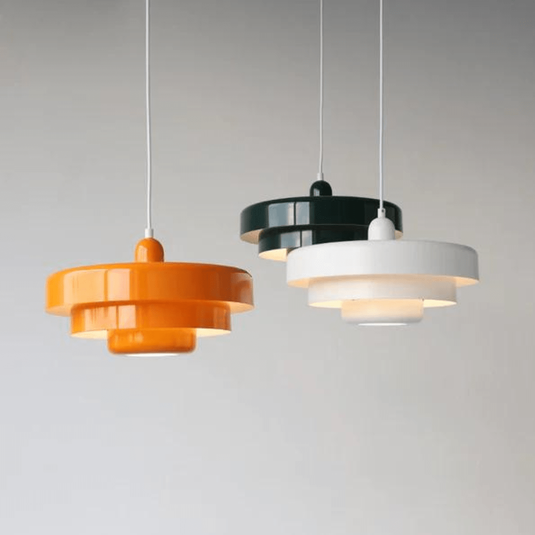 Hanging ceiling lamp with tiered round shade